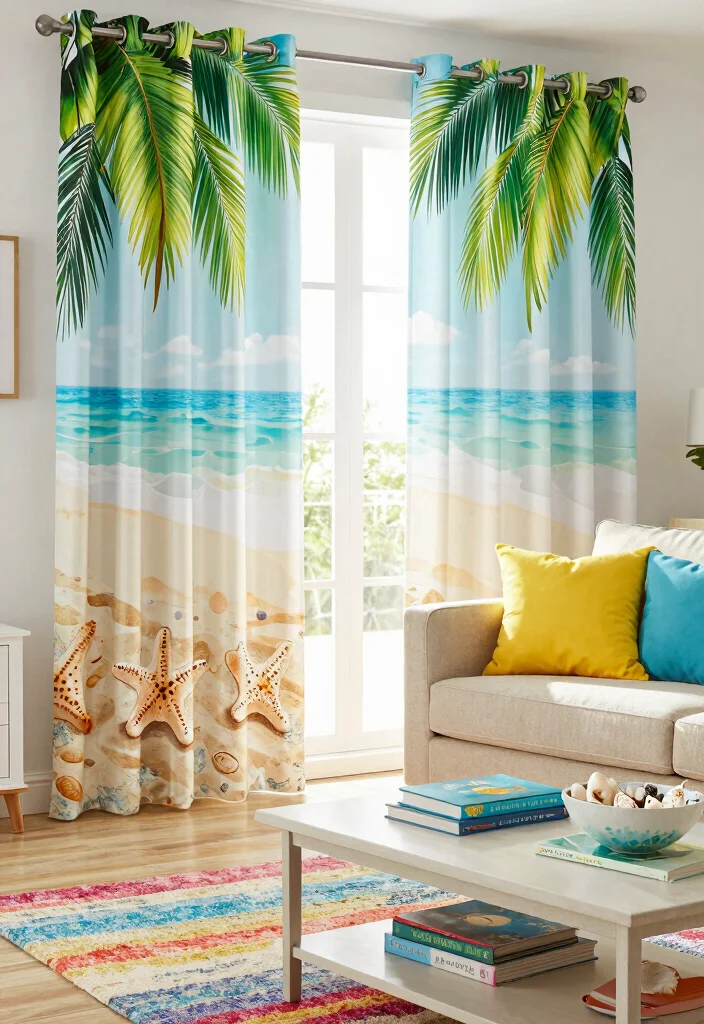 15 Beach House Curtains Ideas With Breezy Coastal Vibes - 4. Beach-Inspired Prints 1