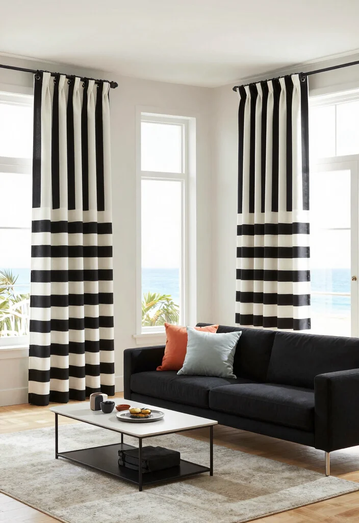 15 Beach House Curtains Ideas With Breezy Coastal Vibes - 5. Bold Stripes 1