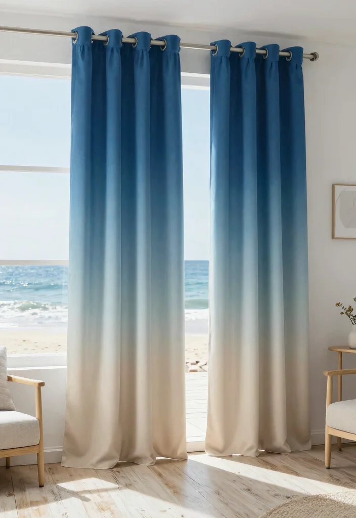 15 Beach House Curtains Ideas With Breezy Coastal Vibes - 6. Colorful Ombre 1
