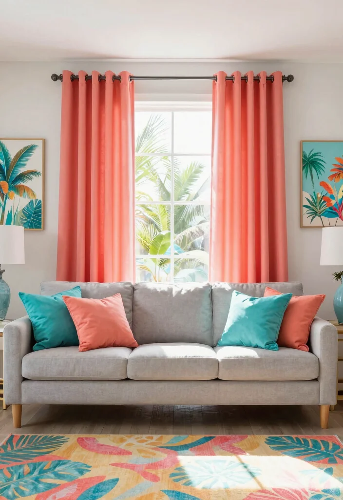15 Beach House Curtains Ideas With Breezy Coastal Vibes - 9. Bold Color Accents 1