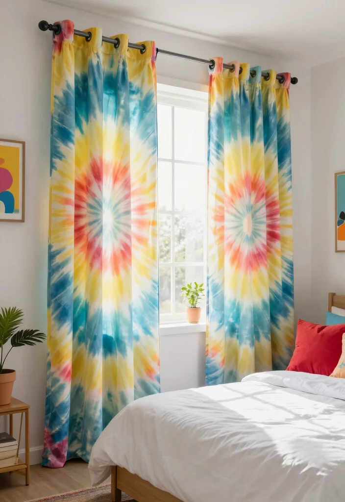 15 Best Curtains for Bedroom Ideas With Cozy Comfort - 12. Tie-Dyed Curtains for a Fun and Trendy Look 1