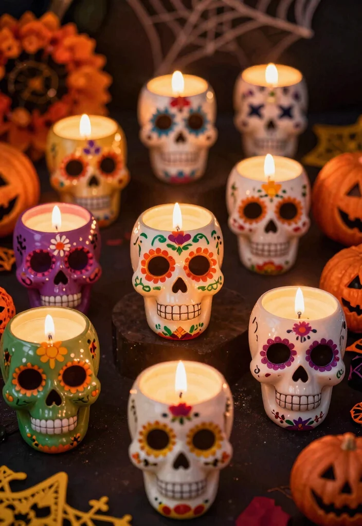 15 Skull Candle Holder Ideas With Dark Aesthetic Charm - 10. Seasonal Skull Candle Holders 1