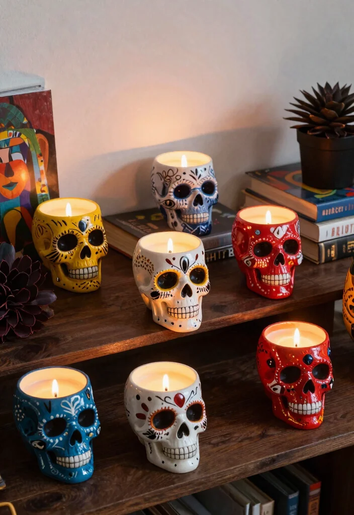 15 Skull Candle Holder Ideas With Dark Aesthetic Charm - 11. Hand-Painted Skull Candle Holders 1