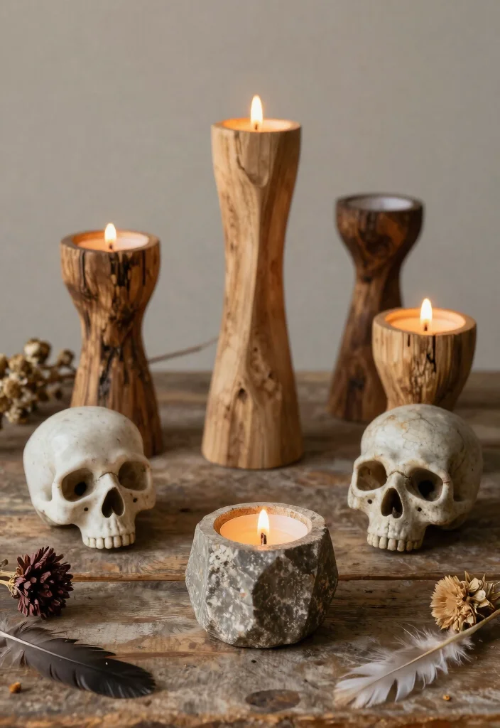 15 Skull Candle Holder Ideas With Dark Aesthetic Charm - 13. Skull Candle Holders with Natural Elements 1