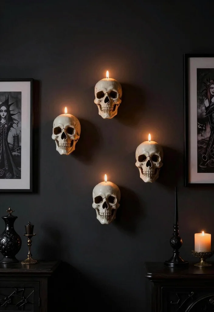15 Skull Candle Holder Ideas With Dark Aesthetic Charm - 5. Artistic Skull Wall Sconces 1