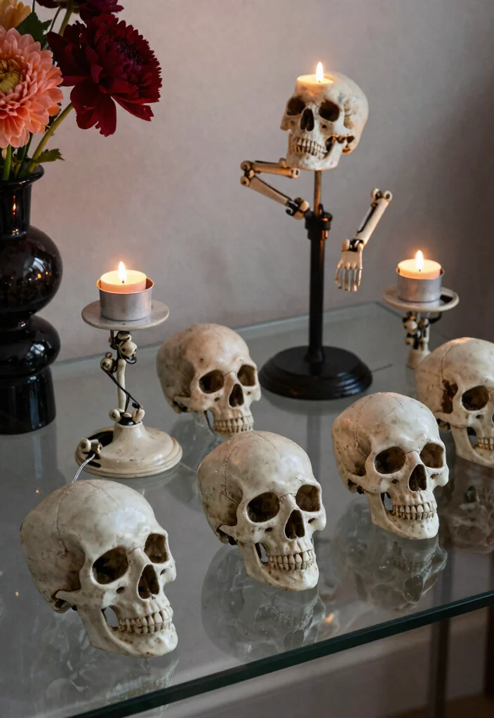15 Skull Candle Holder Ideas With Dark Aesthetic Charm - 9. Skull Candle Holders with Articulated Features 1