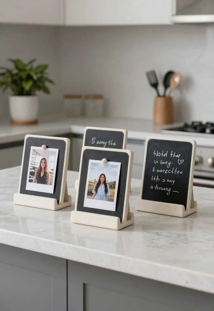 16 Clay Photo Stand Ideas With Cute DIY Touch - 8. Minimalist Chalkboard Stands 1