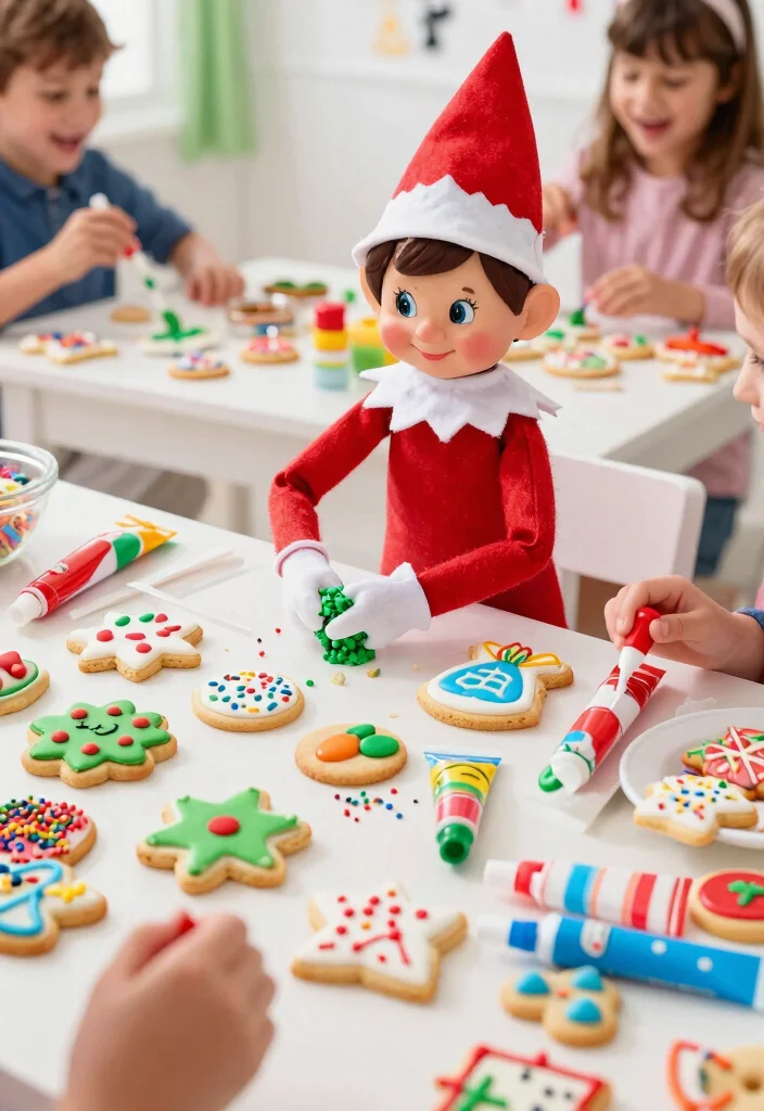 16 Elf on the Shelf Birthday Ideas With Cute Surprises - 6. Christmas Cookie Decorating 1