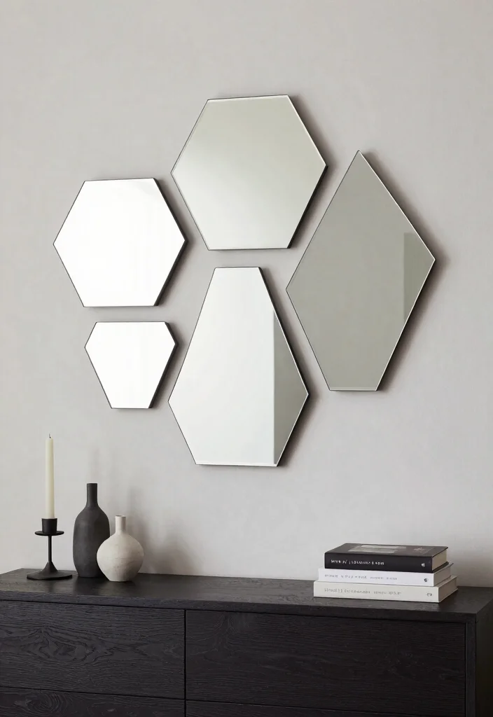 16 Mirrors on Mantle Ideas That Reflect Style Beautifully - 10. Modern Geometric Mirrors 1