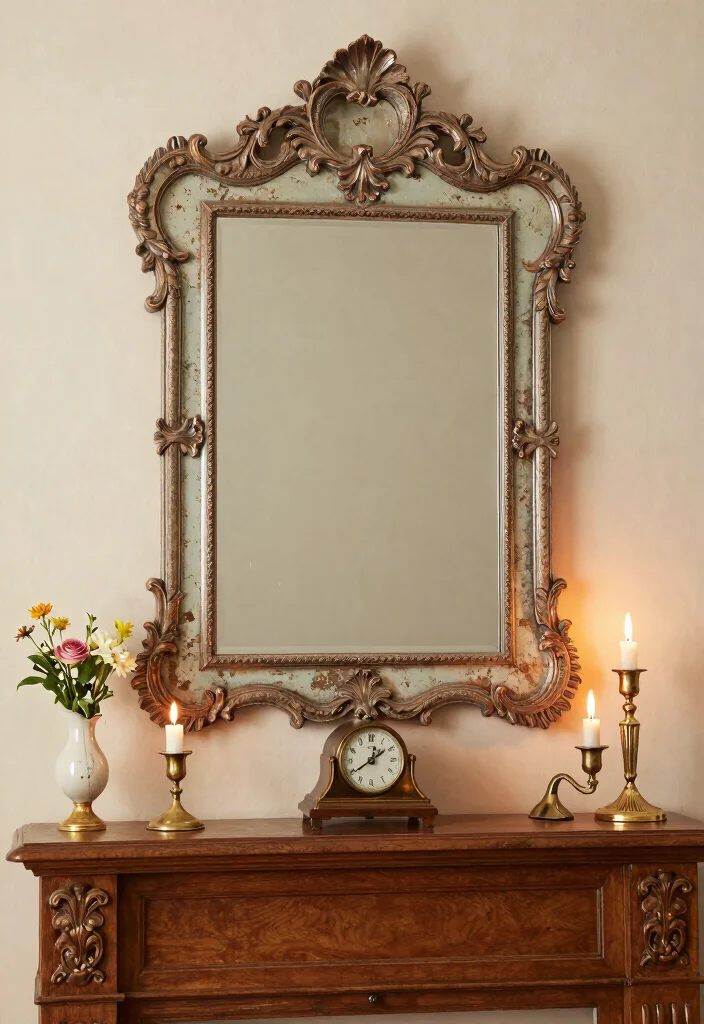 16 Mirrors on Mantle Ideas That Reflect Style Beautifully - 2. Antique Mirrors with Patina 1