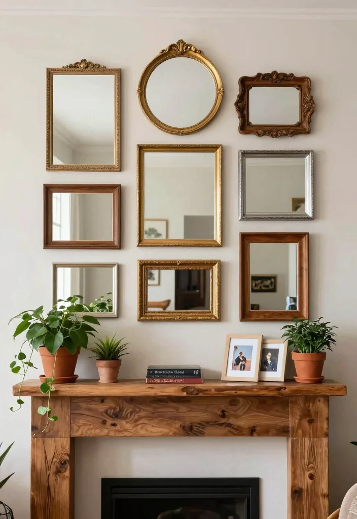 16 Mirrors on Mantle Ideas That Reflect Style Beautifully - 8. Eclectic Mirror Collage 1