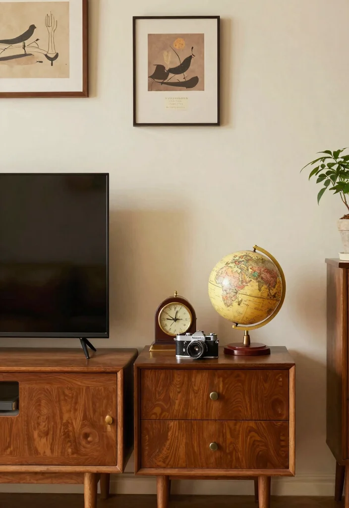 16 Side of TV Wall Decor Ideas That Complete Your Space - 9. Vintage Finds 1