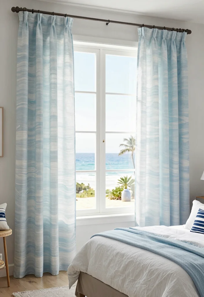 16 Wall Curtains Bedroom Ideas That Elevate Your Space - 14. Coastal-Inspired Fabrics 1