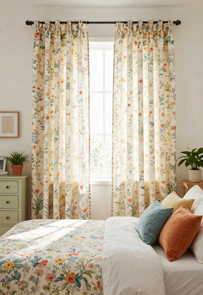 16 Wall Curtains Bedroom Ideas That Elevate Your Space - 4. Floral Patterns for a Whimsical Touch 1