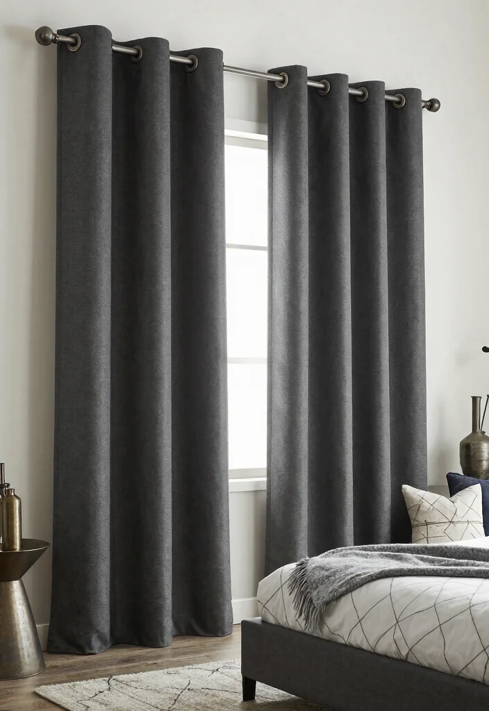 16 Wall Curtains Bedroom Ideas That Elevate Your Space - 5. Industrial Chic with Metal Grommets 1