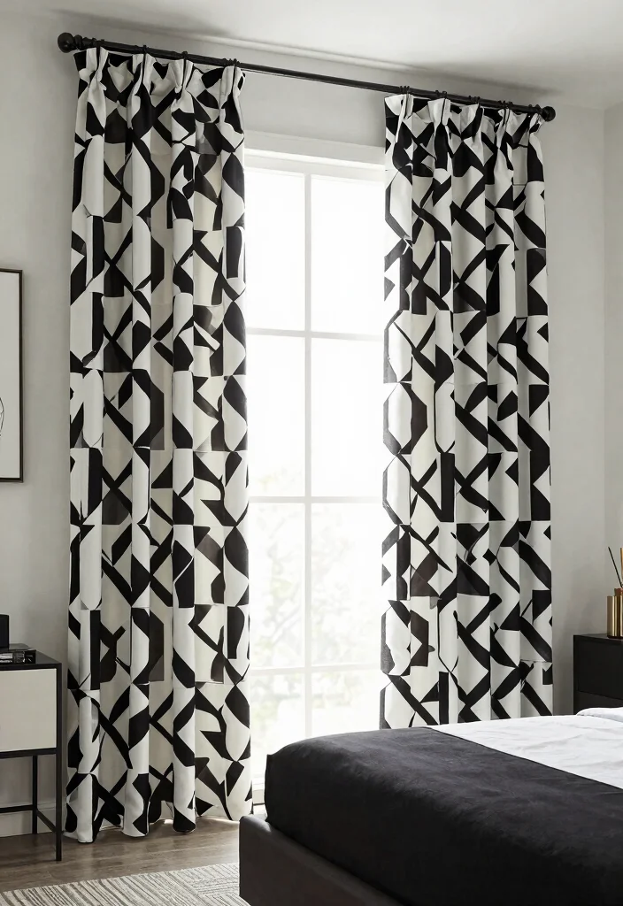 16 Wall Curtains Bedroom Ideas That Elevate Your Space - 8. Geometric Patterns for a Modern Twist 1