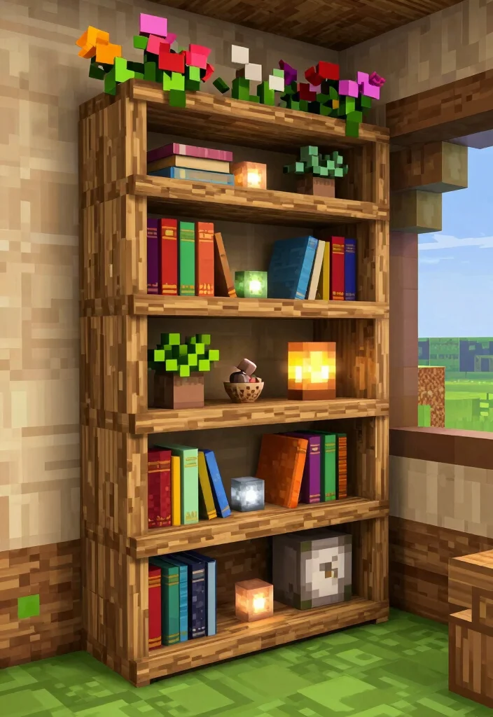 17 Bookshelf Design Minecraft Ideas for a Creative Build - 1. Rustic Wooden Charm 1