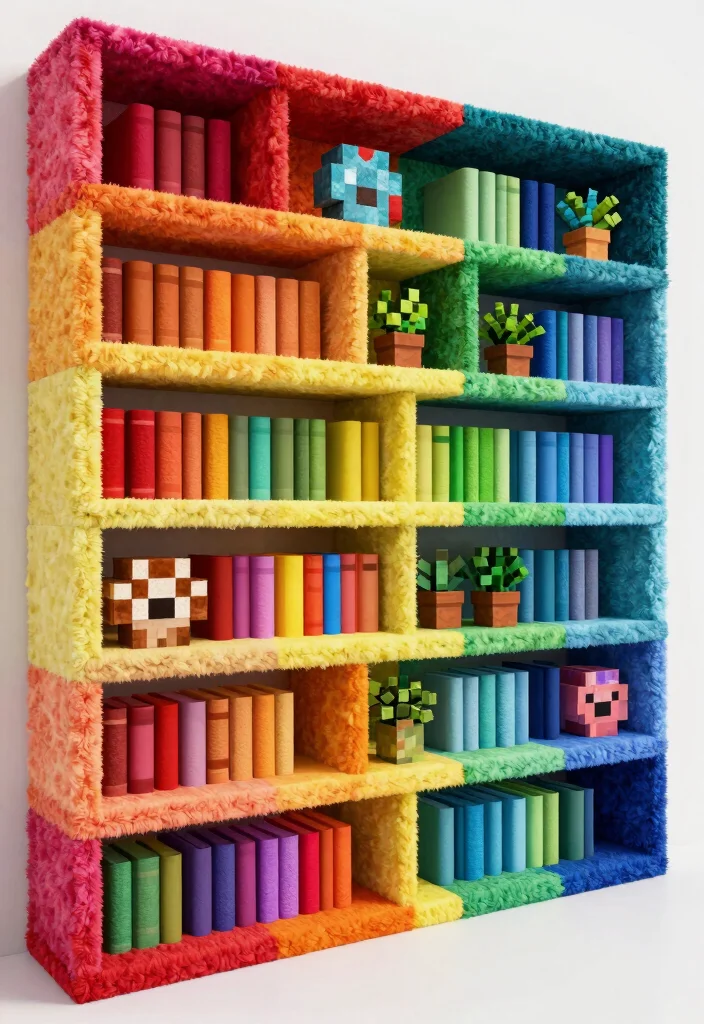 17 Bookshelf Design Minecraft Ideas for a Creative Build - 6. Colorful Rainbow Bookshelf 1