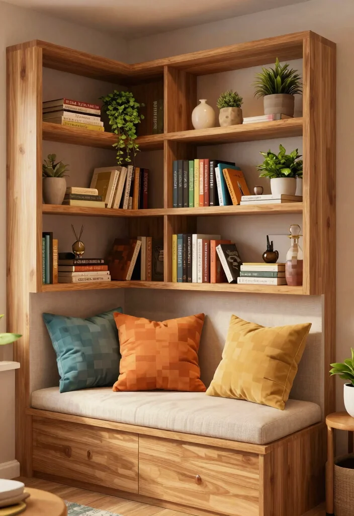 17 Bookshelf Design Minecraft Ideas for a Creative Build - 8. Bookshelf with Built-in Seating 1