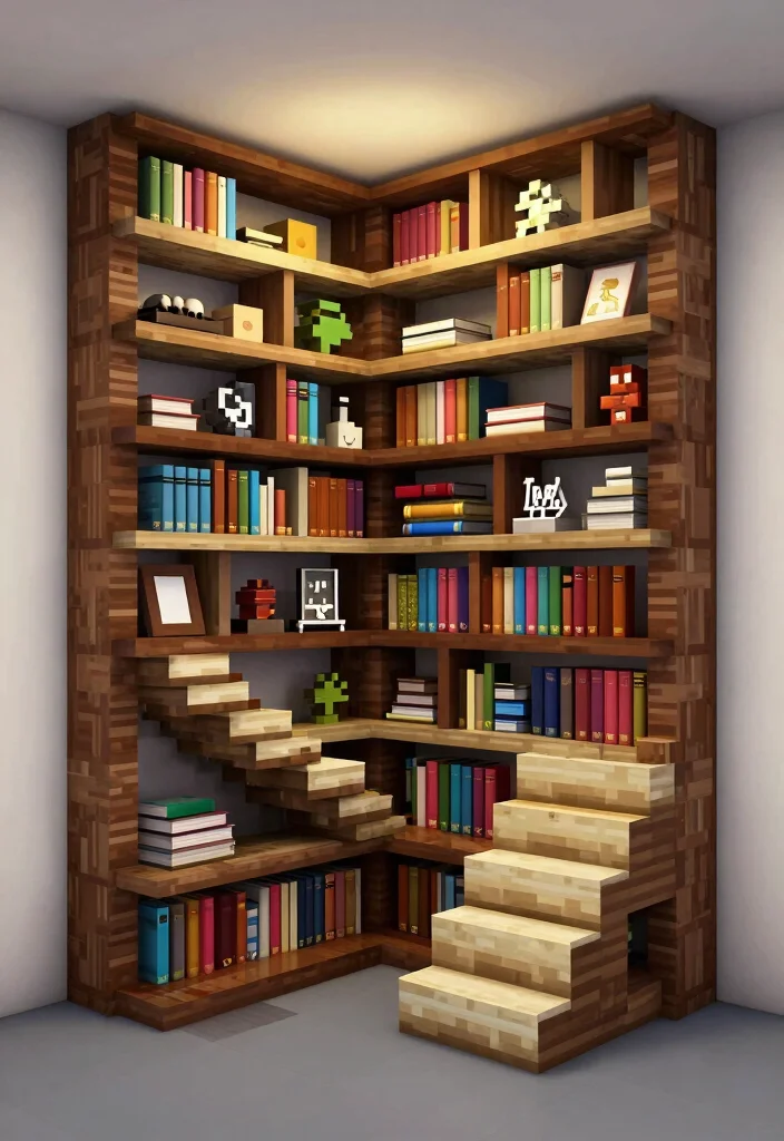 17 Bookshelf Design Minecraft Ideas for a Creative Build - 9. Multi-Level Bookshelves 1