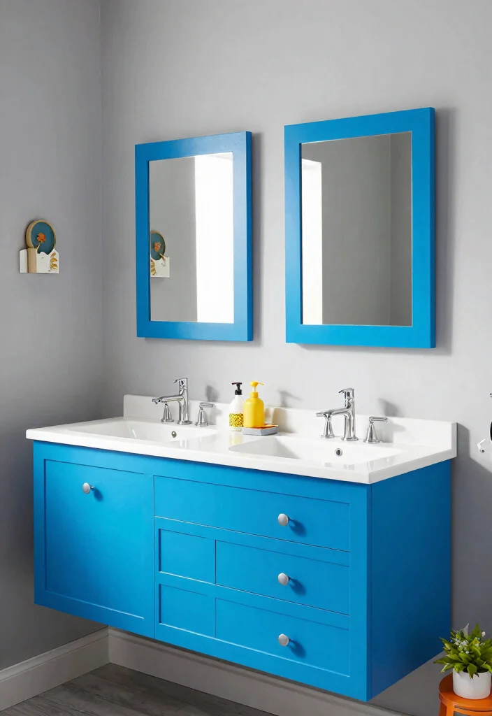 17 Double Vanity Mirrors Ideas With Luxe Bathroom Style - 11. Statement Mirrors with Color 1