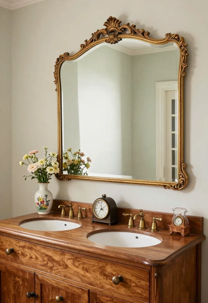 17 Double Vanity Mirrors Ideas With Luxe Bathroom Style - 2. Vintage-Inspired Mirrors 1