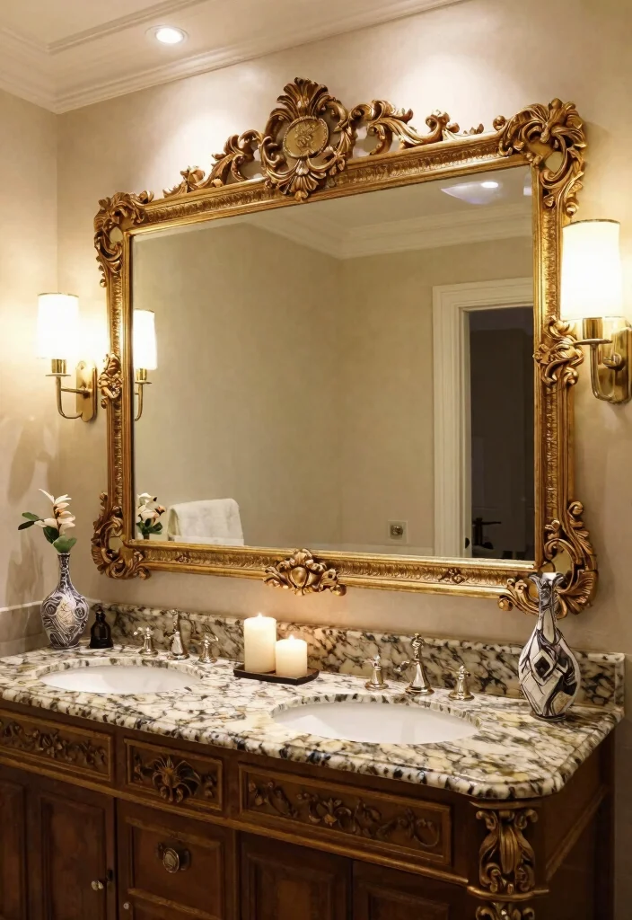 17 Double Vanity Mirrors Ideas With Luxe Bathroom Style - 6. Ornate Framed Mirrors 1
