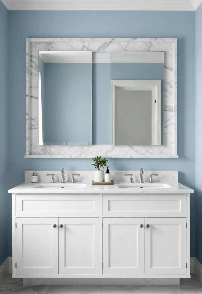 17 Double Vanity Mirrors Ideas With Luxe Bathroom Style - 9. Luxurious Marble Mirror Frames 1