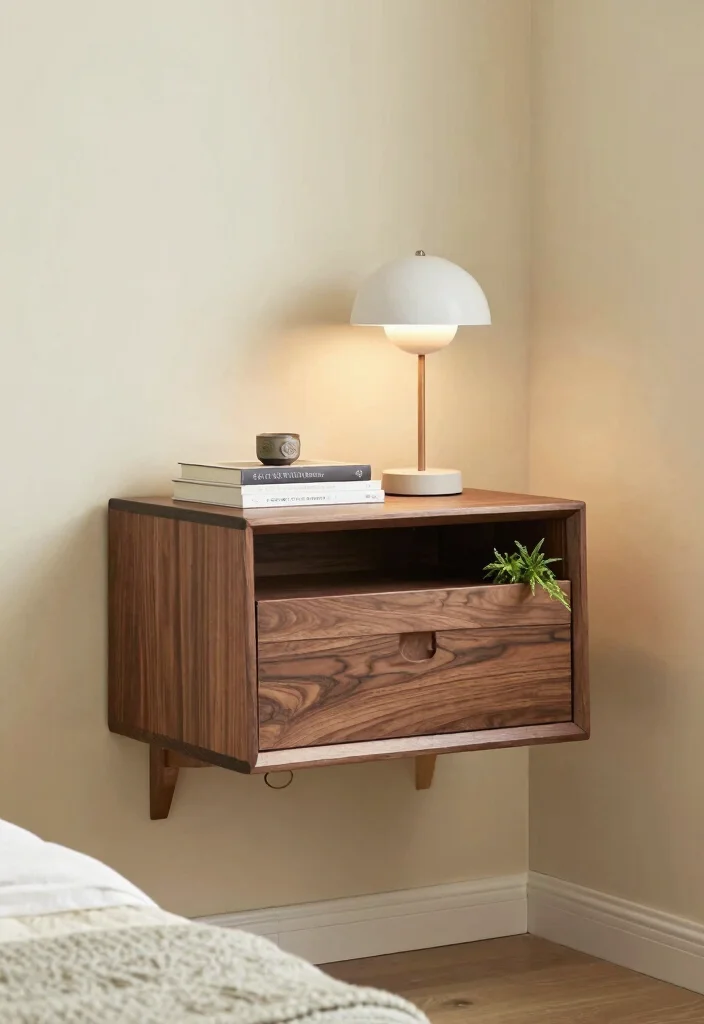 17 Modern Floating Nightstand Ideas With Sleek Design - 1. Geometric Wood Floating Nightstand 1