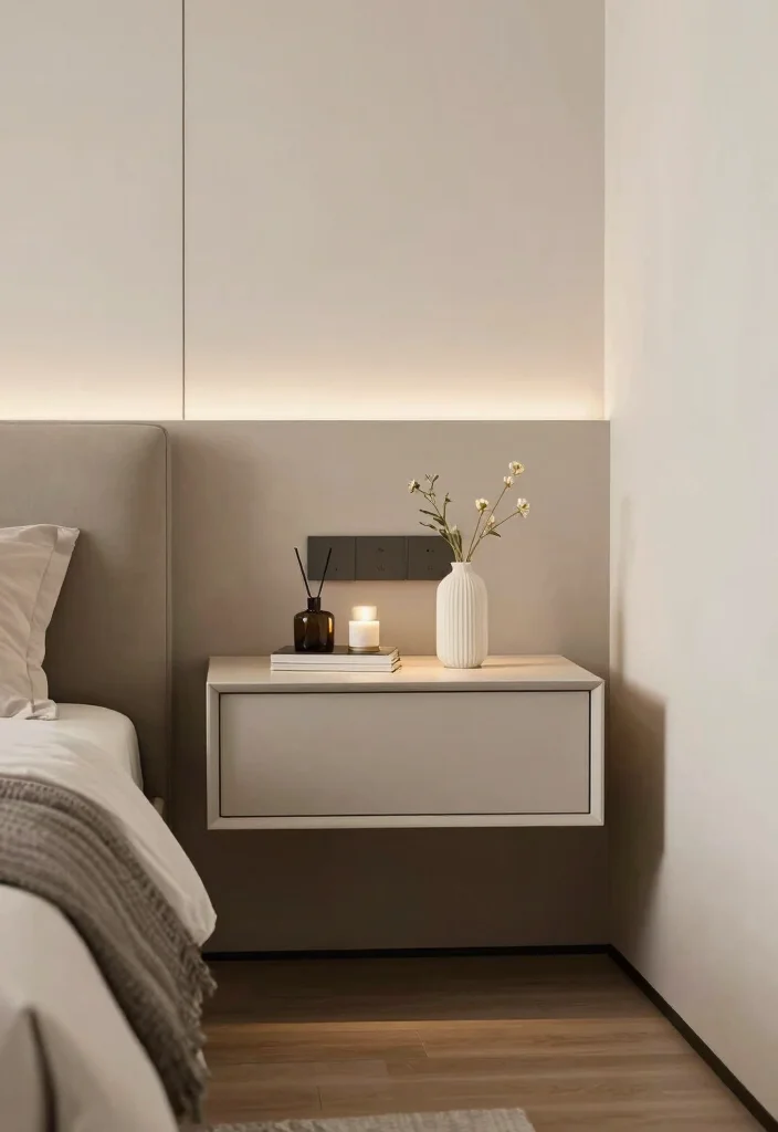 17 Modern Floating Nightstand Ideas With Sleek Design - 12. Built-In Floating Nightstand 1
