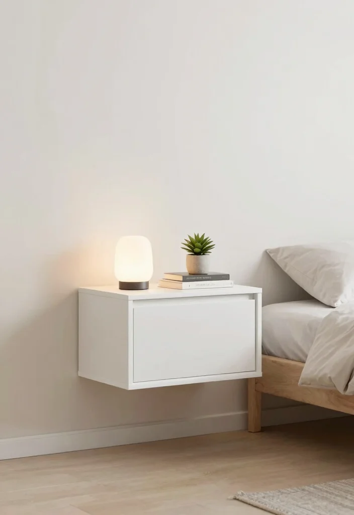 17 Modern Floating Nightstand Ideas With Sleek Design - 2. Minimalist White Floating Shelf Nightstand 1