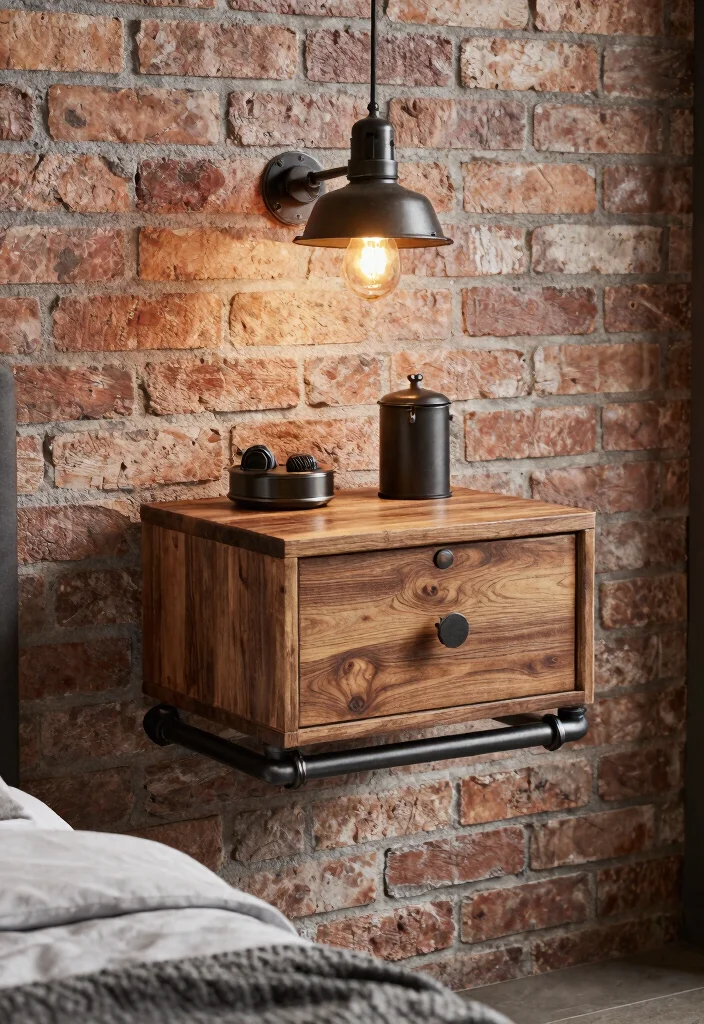 17 Modern Floating Nightstand Ideas With Sleek Design - 3. Industrial Pipe Floating Nightstand 1