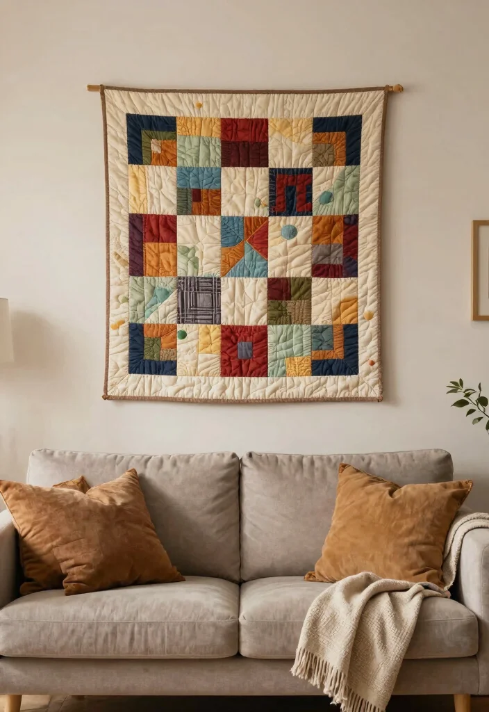 18 Cheap Wall Decor Ideas That Look Expensive - 12. DIY Quilt Wall Hanging 1