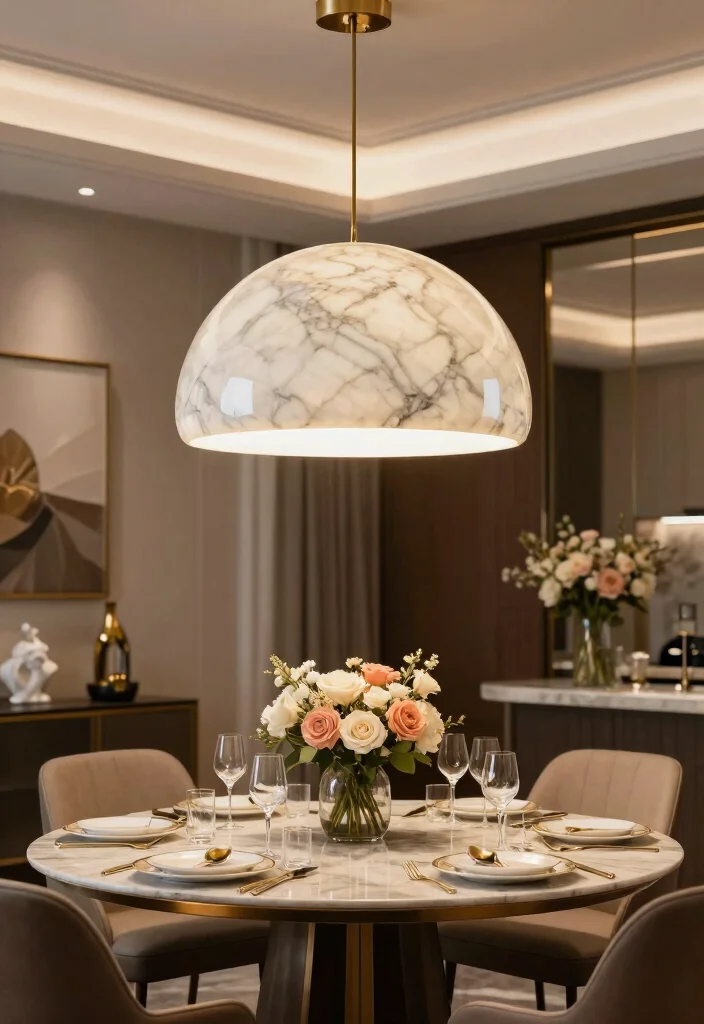 18 Dome Pendant Light Ideas With Modern Elegance - 5. Chic Marble Dome Pendant 1