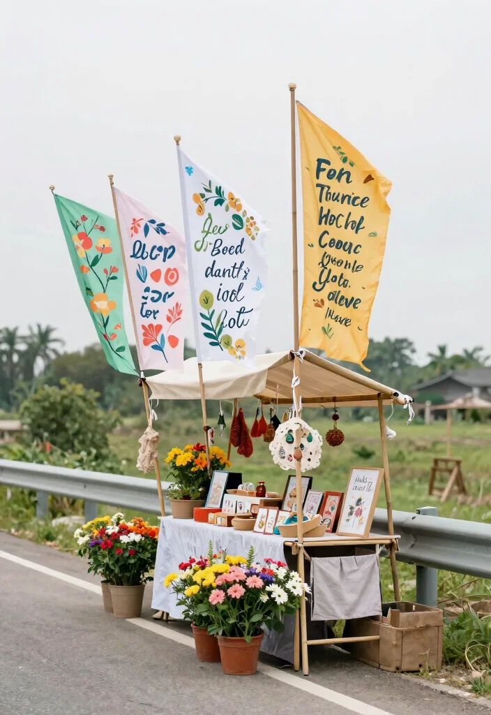 18 Roadside Stand Ideas That Attract Every Customer - 7. Whimsical Garden Flags 1