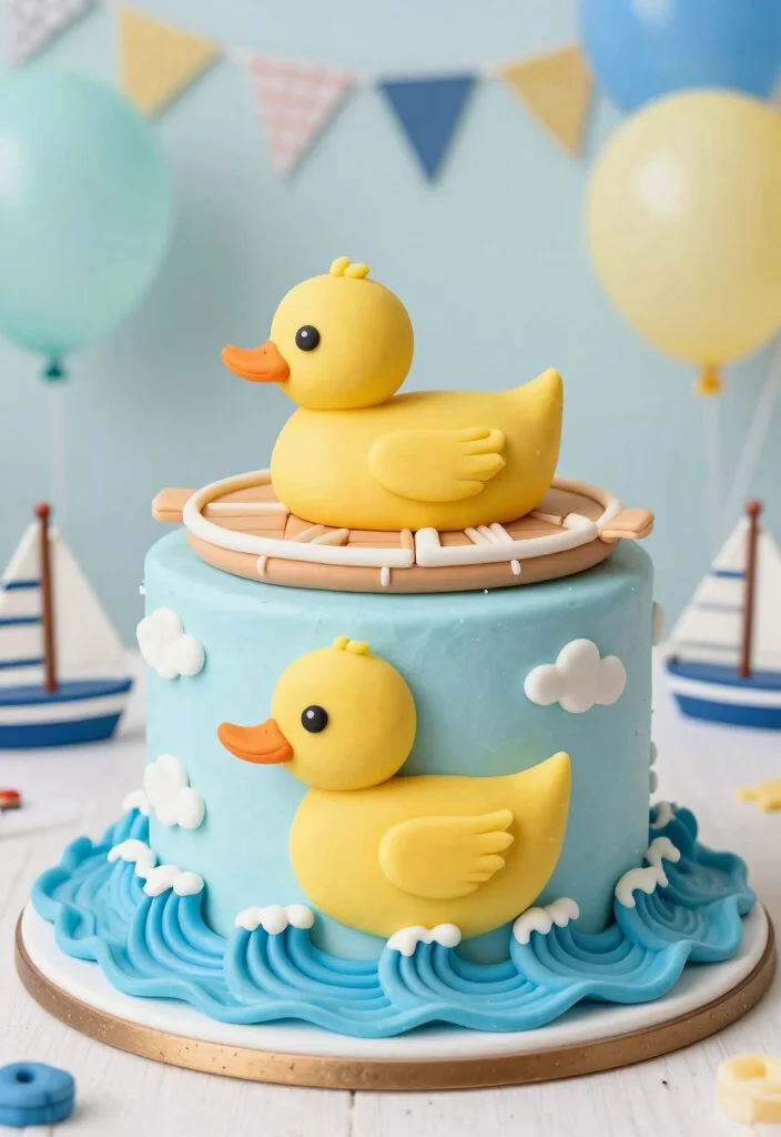 10 One Lucky Duck Smash Cake Designs That Survive Baby's First Smash - 10. Duck in a Raft Cake 1