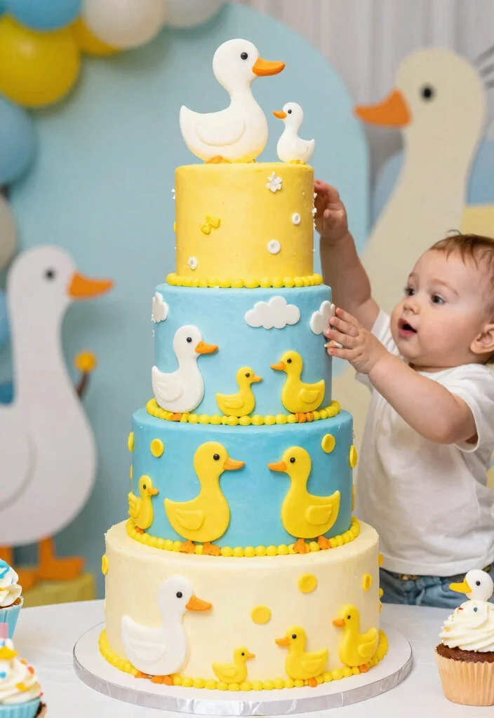 10 One Lucky Duck Smash Cake Designs That Survive Baby's First Smash - 3. Duck Family Cake 1
