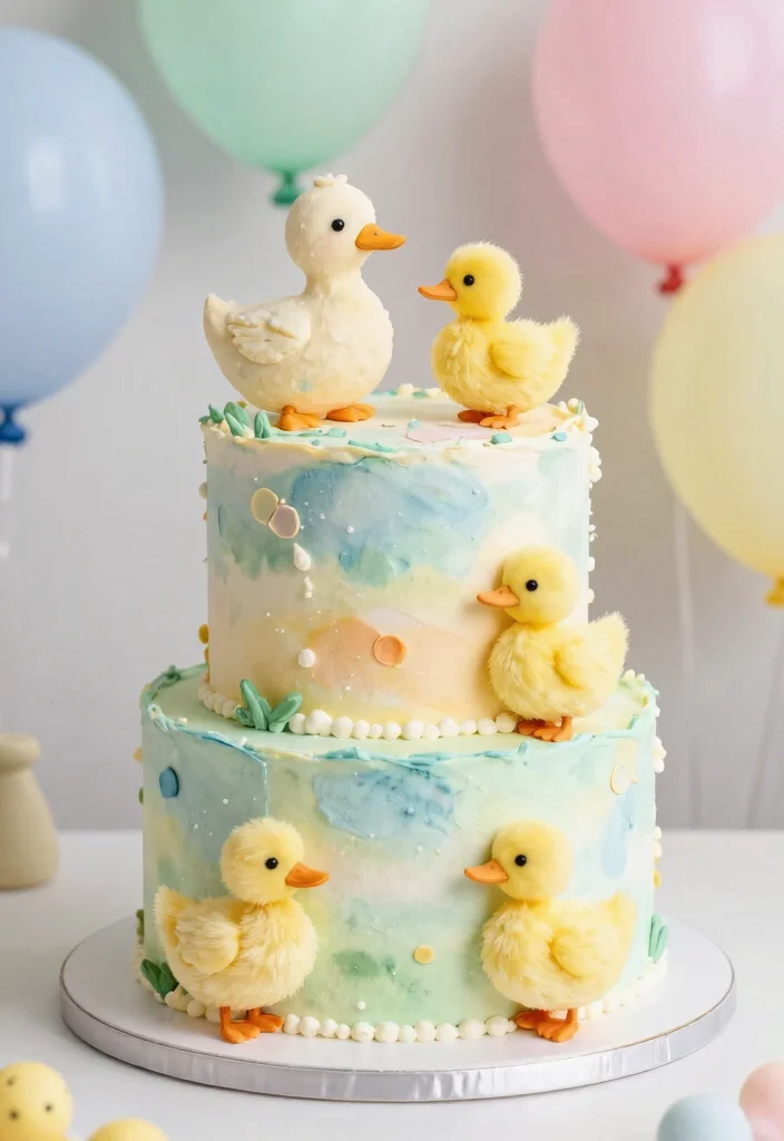 10 One Lucky Duck Smash Cake Designs That Survive Baby's First Smash - 6. Watercolor Duck Cake 1