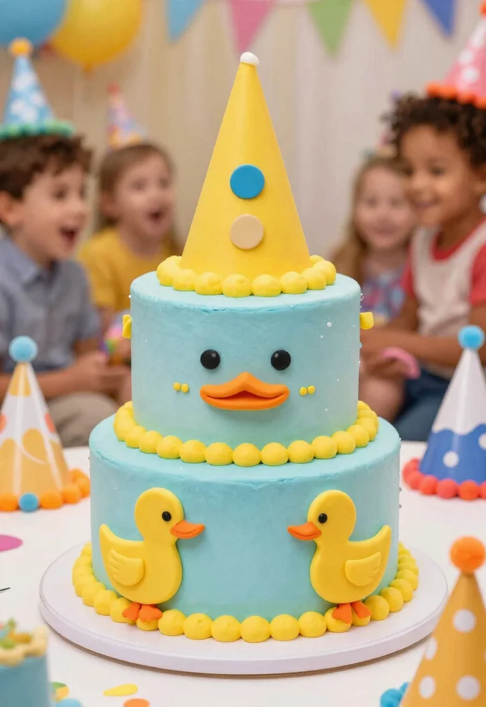 10 One Lucky Duck Smash Cake Designs That Survive Baby's First Smash - 9. Whimsical Duck Birthday Cake 1