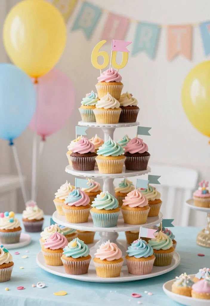 12 60th Birthday Cake for Dad Ideas That Transport to the Venue Intact - 3. Cupcake Tower Extravaganza 1