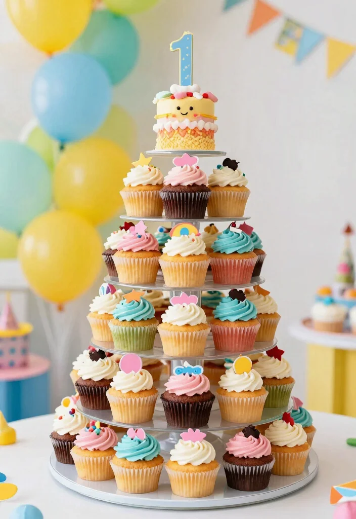 12 Birthday Cake for 1 Year Boy Ideas That Survive Baby Hands - 11. Cupcake Tower Cake 1