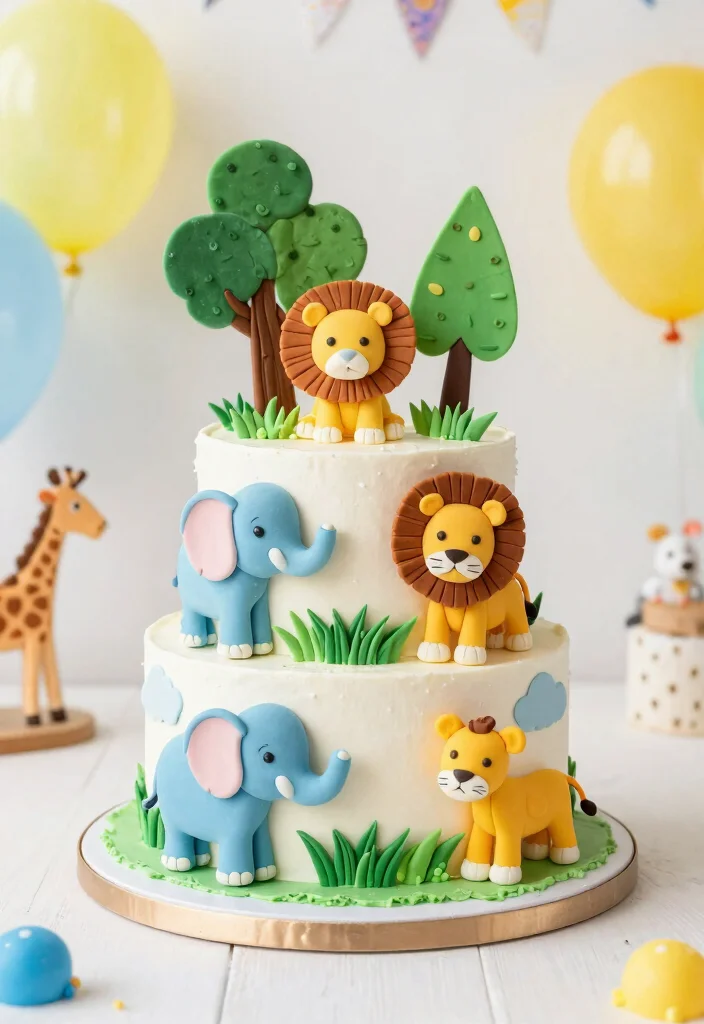 12 Birthday Cake for 1 Year Boy Ideas That Survive Baby Hands - 4. Animal Safari Cake 1