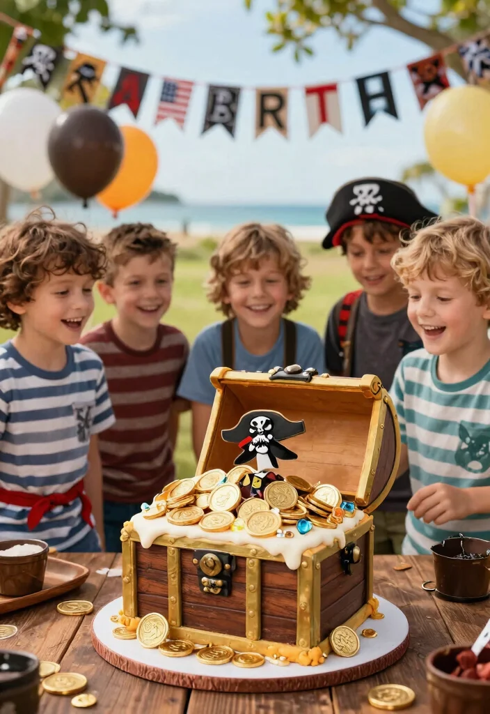 12 Boy Birthday Cake Ideas That Survive Outdoor Summer Heat - 10. Pirate Treasure Cake 1
