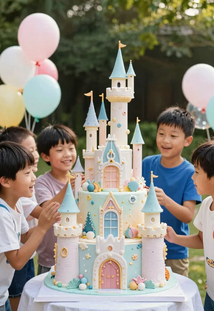 12 Boy Birthday Cake Ideas That Survive Outdoor Summer Heat - 12. Fairy Tale Castle Cake 1