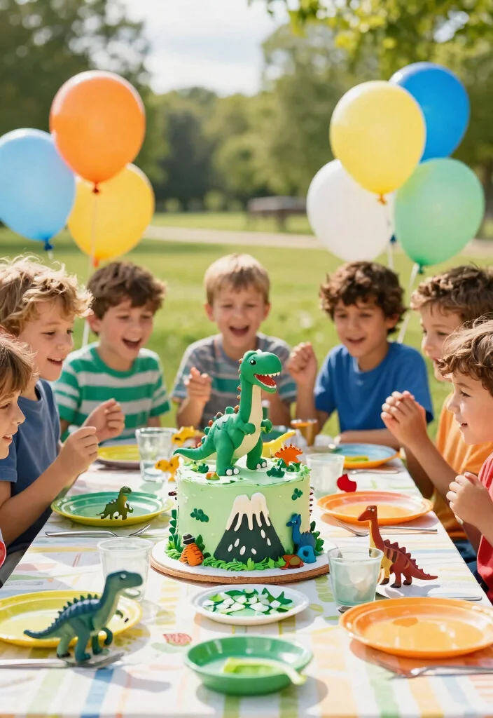 12 Boy Birthday Cake Ideas That Survive Outdoor Summer Heat - 2. Dinosaur Delight Cake 1