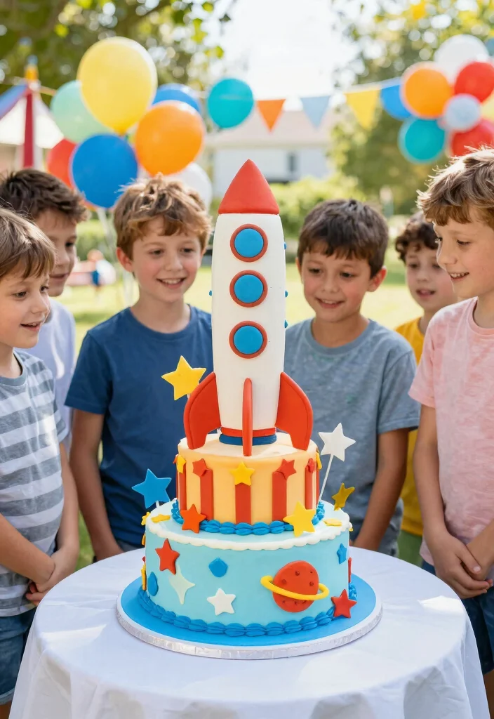 12 Boy Birthday Cake Ideas That Survive Outdoor Summer Heat - 3. Rocket Ship Cake 1