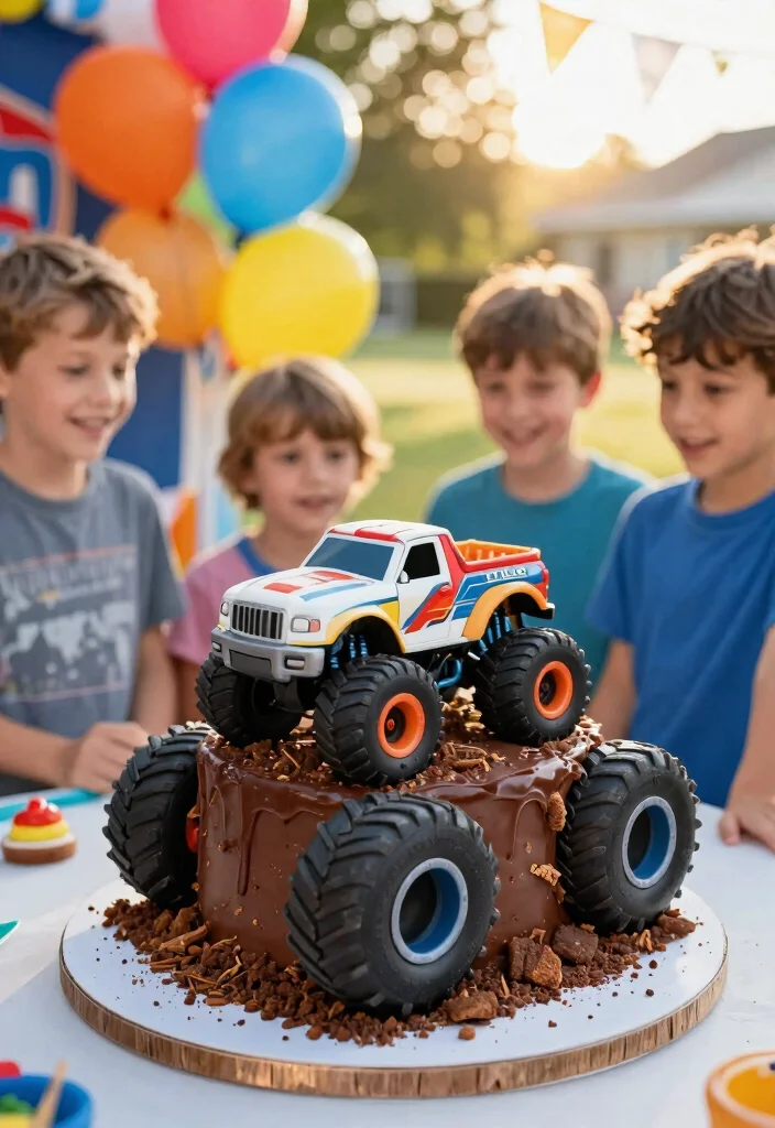 12 Boy Birthday Cake Ideas That Survive Outdoor Summer Heat - 6. Monster Truck Cake 1