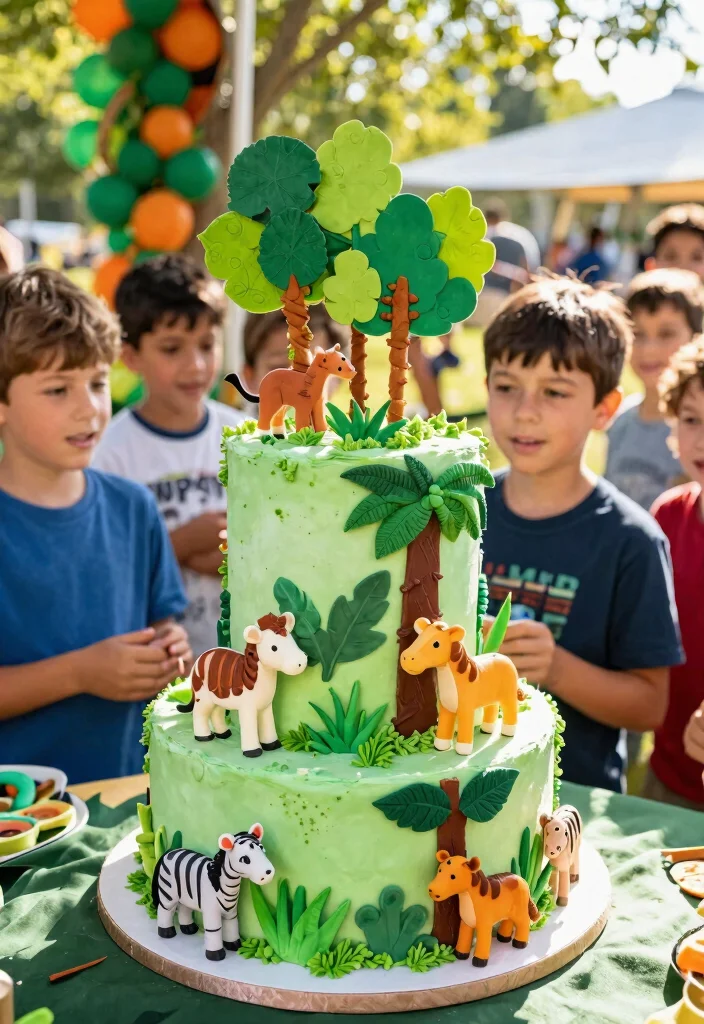 12 Boy Birthday Cake Ideas That Survive Outdoor Summer Heat - 7. Jungle Safari Cake 1