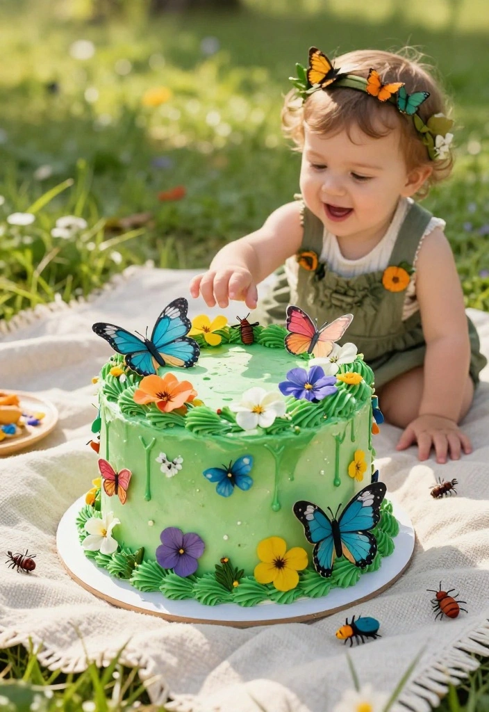 12 Butterfly Smash Cake Ideas for First Birthdays That Photo Well - 10. Nature-Inspired Butterfly Cake 1