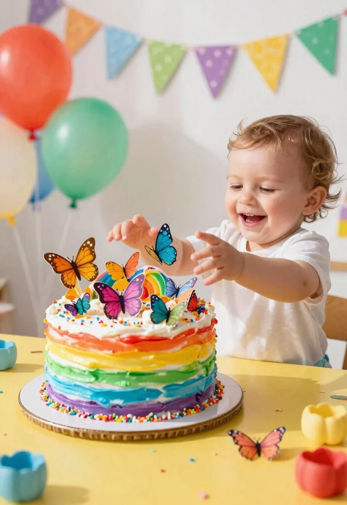 12 Butterfly Smash Cake Ideas for First Birthdays That Photo Well - 11. Butterfly Rainbow Swirl Cake 1
